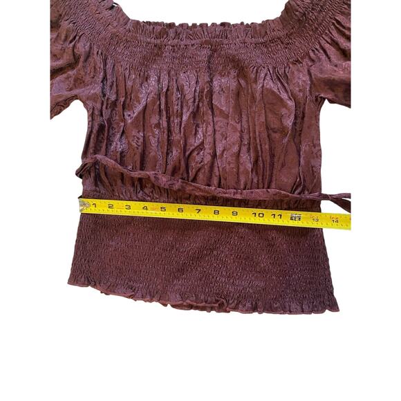 Express Blouse Womens Medium Chocolate Brown Burnout Leopard Dinner Party Shirt - Picture 11 of 12